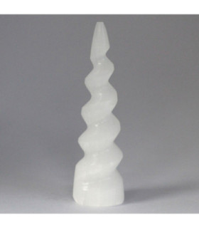 Selenite Spiral Unicorn Horn Tower - 15 cm