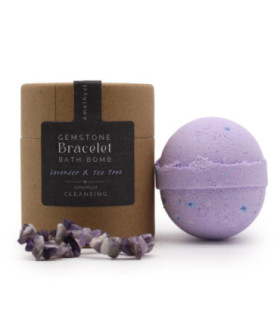 Bombe de bain à la lavande, à l'arbre à thé et au sel de mer - Bracelet de pierres précieuses en améthyste