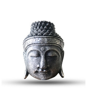 Tête de Bouddha argentée - Décoration artisanale en bois d'Albasia
