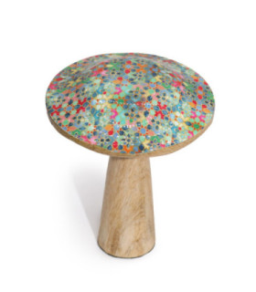 Champignon en bois de taille moyenne avec motif de tuiles méditerranéennes vibrantes