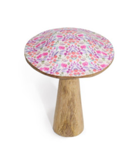 Champignon de taille moyenne avec motif floral | Décoration en bois de manguier