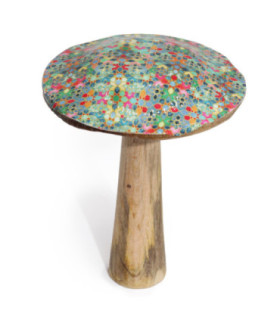 Champignon en bois vibrant avec motif de tuiles méditerranéennes