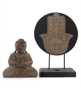 Ensemble Bouddha et Hamsa sculptés à la main - Illumination et harmonie