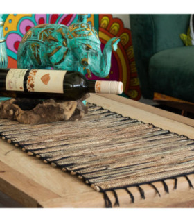 Chemin de table en jacinthe d'eau naturelle - Tigre noir avec frange - 150cm