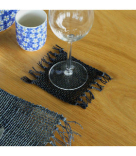 Set of 4 Seagrass Fringe Natural Coaster - Black