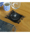Set of 4 Seagrass Fringe Natural Coaster - Black