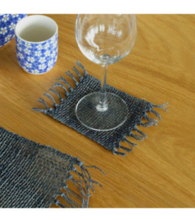Set of 4 Seagrass Fringe Natural Coaster - Charcoal