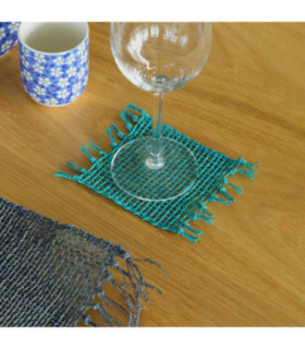 Lot de 4 sous-verres naturels à franges en gazon - Turquoise