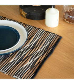 Water Hyacinth Natural Placemat - Black and White Waves