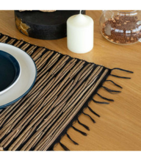 Water Hyacinth Natural Placemat - Black Tiger with Fringe
