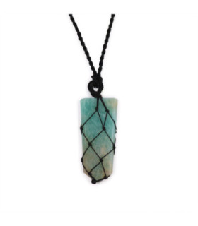 Laced Gemstone Flat Point Pendant: Handcrafted Amazonite Jewelry