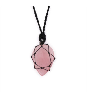 Handcrafted Laced Gemstone Teardrop Pendant - Rose Quartz