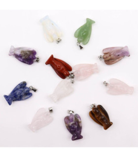 Pendentifs mini anges en pierres précieuses (12 assortis) 26x18mm
