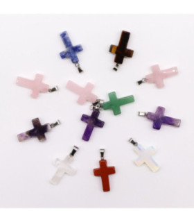 Gemstone Crosses Pendants (12 assorted)  25x18mm